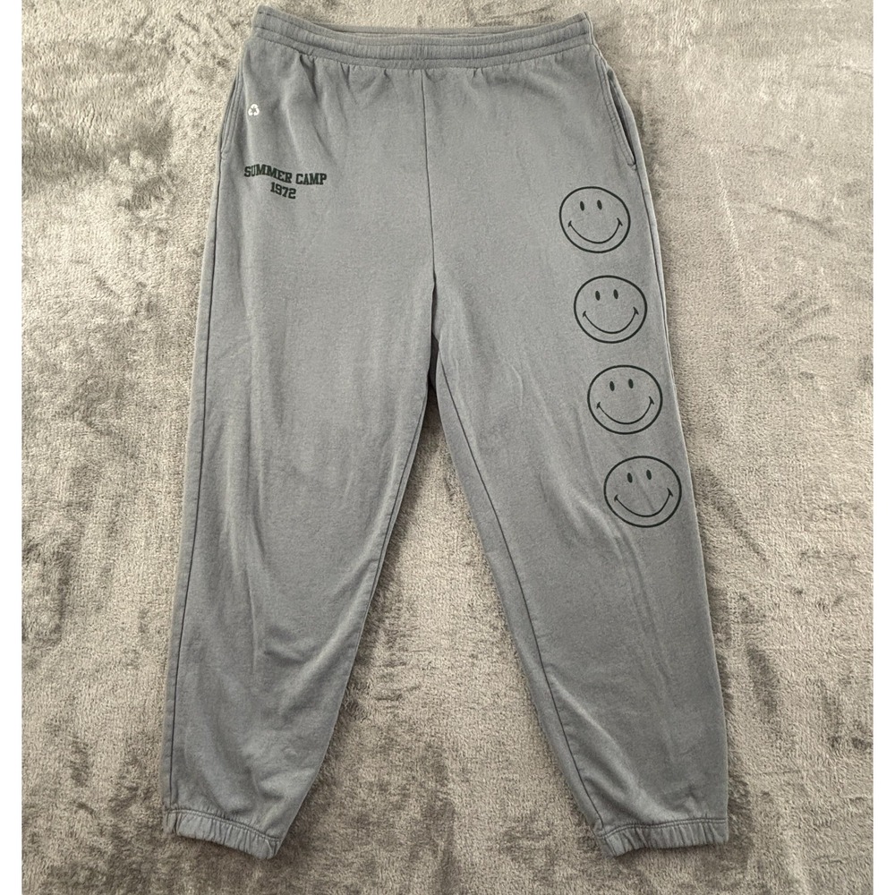 Desert Dreamer Smiley Jogger Pant‎ Summer Camp 1972 L Gray Elastic Waist Pockets